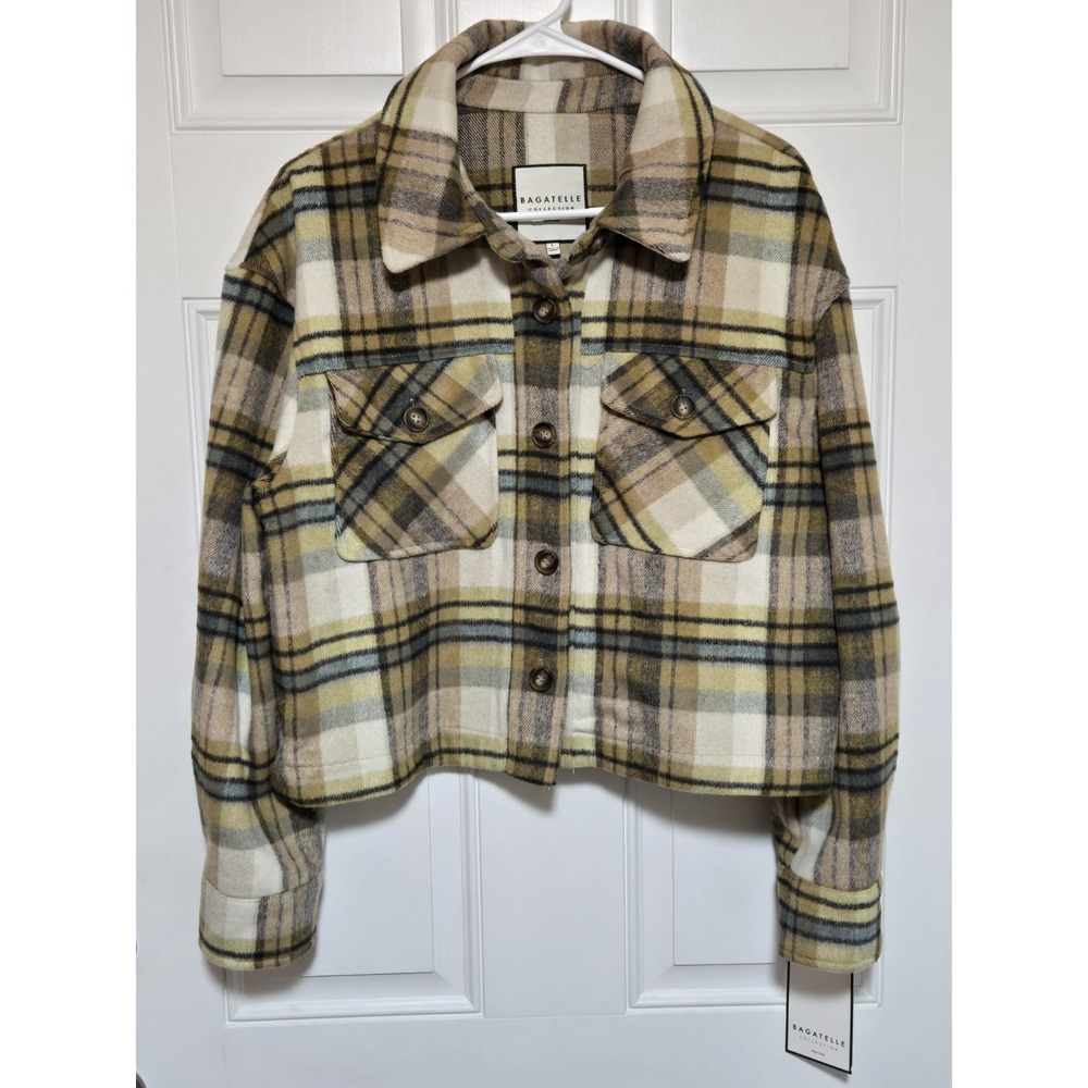 Bagatelle Collection New York SizeLarge Plaid Beige Zip Up Soft Jacket Coat NWT